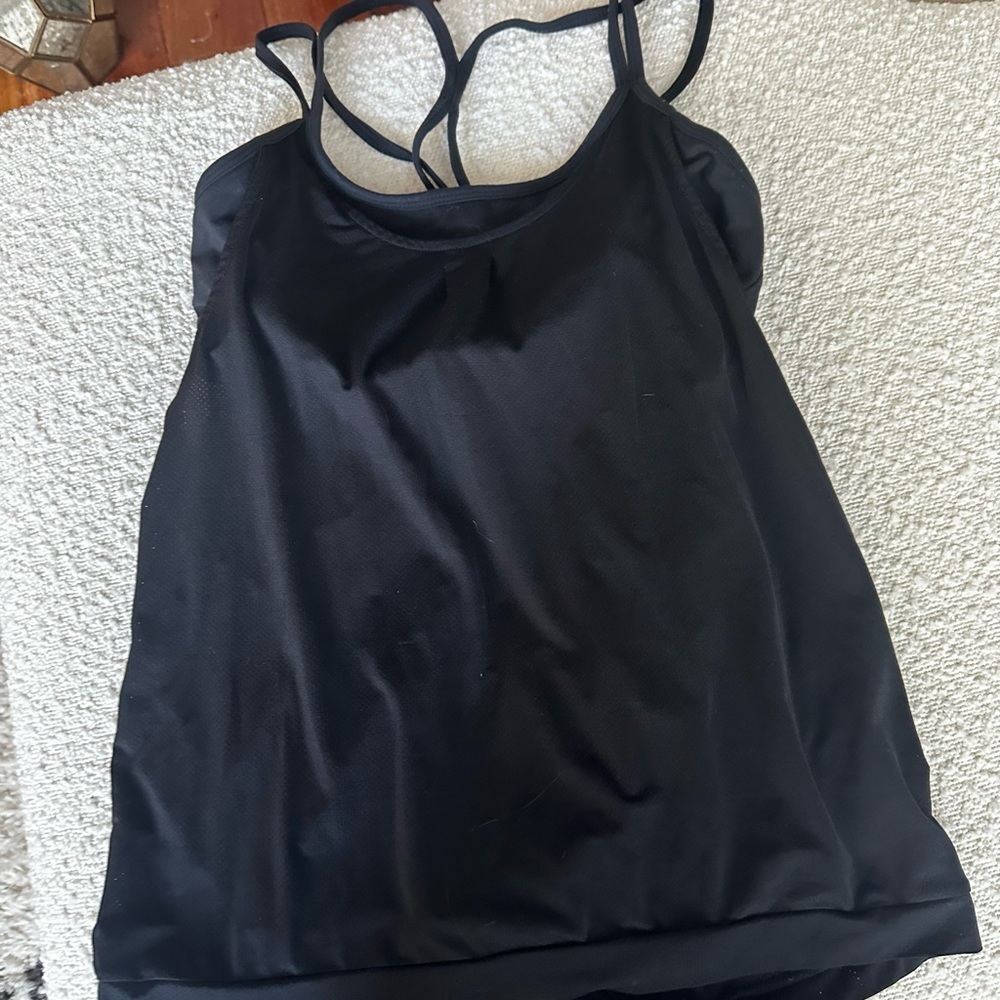 Athleta black tank top with attached bra size l